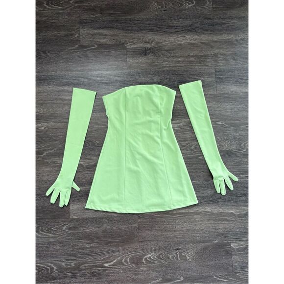 NWT Miscreants London Cupid Mini Dress With Gloves In Green UK 12 US 8 - Picture 4 of 10